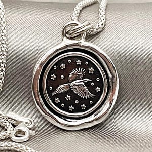 Soaring Bird Solid Silver Necklace: Celestial Wax Seal Talisman, Liliane Ting Design