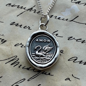 Handmade Solid Silver Swan Love Talisman Necklace: Intaglio Seal Pendant, Liliane Ting Design