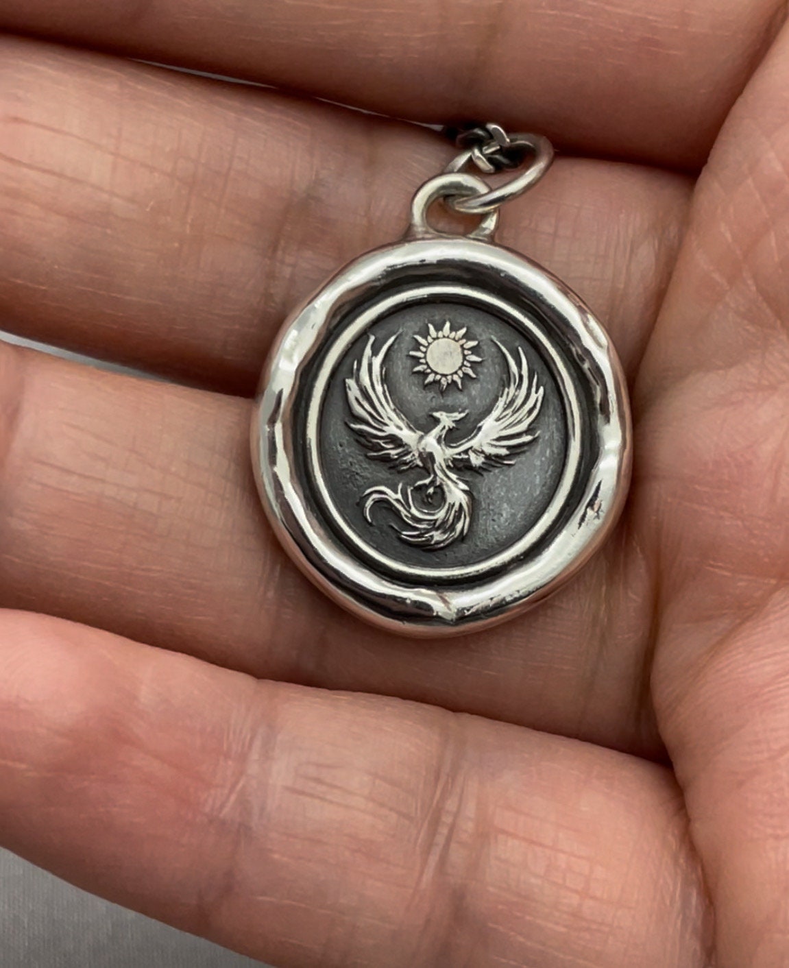 Phoenix Wax Seal Necklace: Solid Silver Intaglio Pendant, Handmade ...