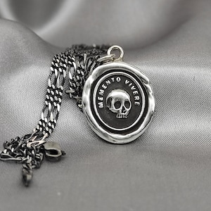 Skull Memento Vivere Wax Seal Necklace: Handmade Solid Silver Talisman, Liliane Ting Design