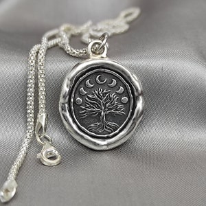 Tree Moon Celestial Wax Seal Necklace Pendant, Handmade Sterling Silver, Intaglio Seal Heirloom, Original Design Liliane Ting Studio LT007