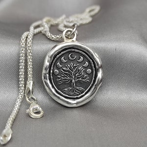 Tree of Life Moon Necklace: Solid Silver Wax Seal Talisman, Liliane Ting Design