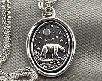 Polar Bear Necklace: Solid Silver Wax Seal Starry Night Pendant, Liliane Ting Design