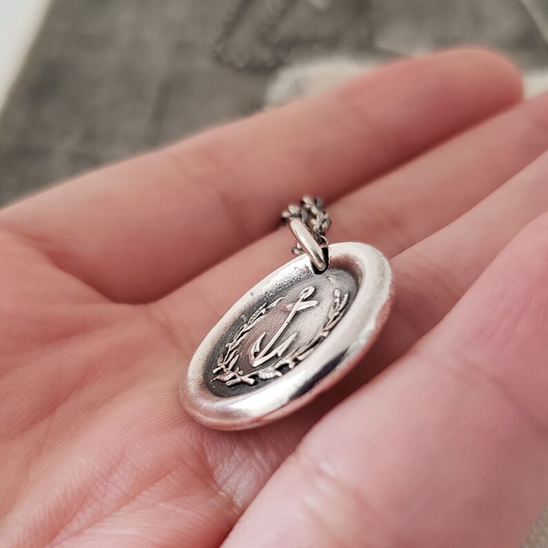 Anchor Wreath Wax Seal Necklace Pendant Handmade 999 Fine Silver Intaglio Seal Original Design by LilianeTing
