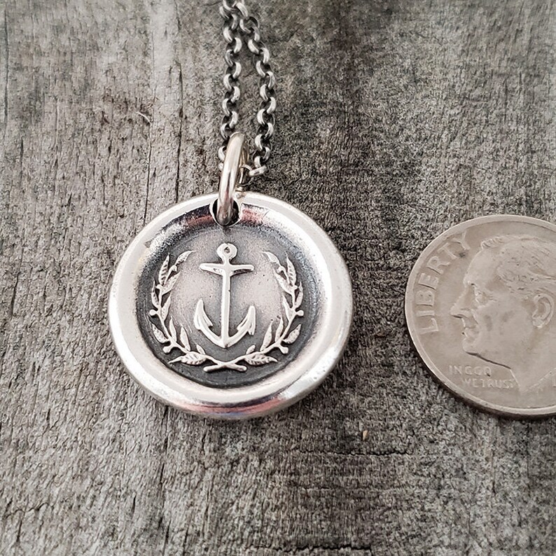Anchor Wreath Wax Seal Necklace Pendant Handmade 999 Fine Silver Intaglio Seal Original Design by LilianeTing