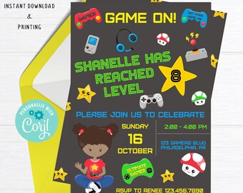 Gaming Invitation, Gaming Invite, Video Game Invitation, Video Game Invite, Gaming Party, Video Game Party, Editable Invite, Printable