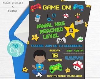 Gaming Invitation, Gaming Invite, Video Game Invitation, Video Game Invite, Gaming Party, Video Game Party, Editable Invite, Printable