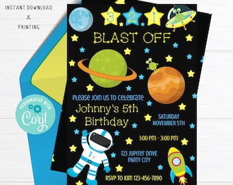 Astronaut Invitation, Astronaut Invite, Space Invitation, Space Invite, Space Party, Astronaut Party, Digital Instant Download, Printable