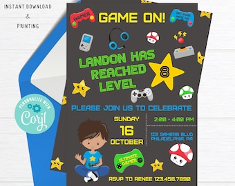 Gaming Invitation, Gaming Invite, Video Game Invitation, Video Game Invite, Gaming Party, Video Game Party, Editable Invite, Printable