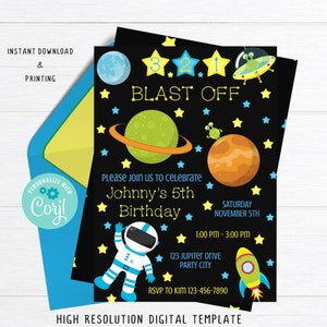 Astronaut Invitation, Astronaut Invite, Space Invitation, Space Invite, Space Party, Astronaut Party, Digital Instant Download, Printable