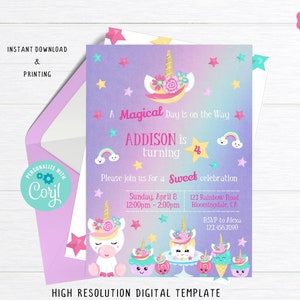 Unicorn Invitation, Unicorn Invite, Unicorn Birthday Invitation, Unicorn Birthday Invite, Unicorn Party, Digital Instant Download, Printable