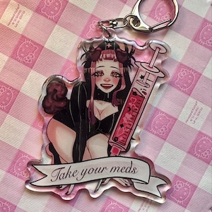Take Your Meds Puppy Girl Keychain