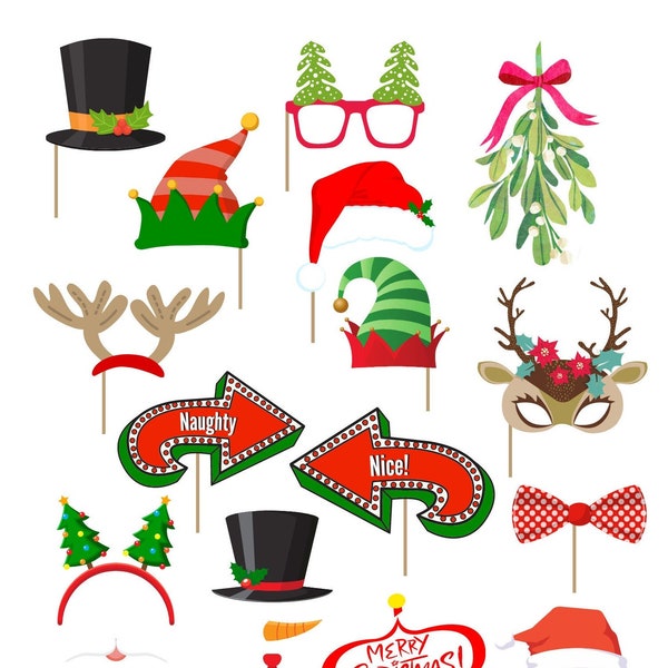 Printable Christmas Photo Booth Props - Christmas Party Props -Xmas Party Photobooth Props