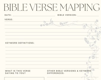 Printable Bible Verse Mapping Worksheet, Bible Study Tool (8.5x11) (Digital Download)