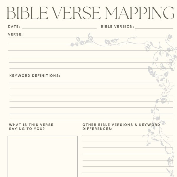 Printable Bible Study Verse Mapping Worksheet Tool, Bible Note Taking Page, Bible Journaling Page, Bible Study Guide