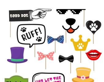 Dog Birthday Party Photo Booth Props – 22 Piece Set (Digital Download)