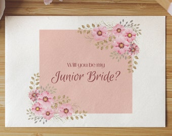 Bridal Party Proposal Cards for Junior Bride and Flower Girl Pink Floral Printable PDF