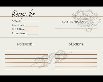 Printable Recipe Card, Instant Download, Daily Recipe Card, Recipe ...