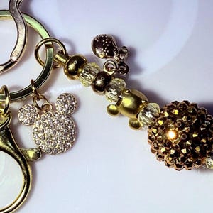 Gold Mickey Mouse Beaded Keychain – Crystal Mickey Charm, Enamel Mickey Face, Sparkling Gold Beads, Disney-Inspired Bag Accessory