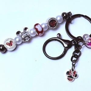 Mickey Mouse Bag Charm: Red, Black, Pearl Beaded Keychain