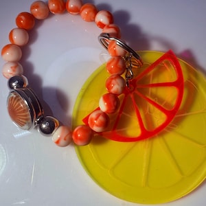 Yellow & Red Citrus Slice Bag Charm – Acrylic Purse Charm with Orange Marble Beads – Tropical Summer Handbag Accessory