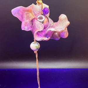 Sea Glass Bag Charm, Blue & Purple Ocean Flower Bag Charm with Jeweled Starfish Pendant and Tassel