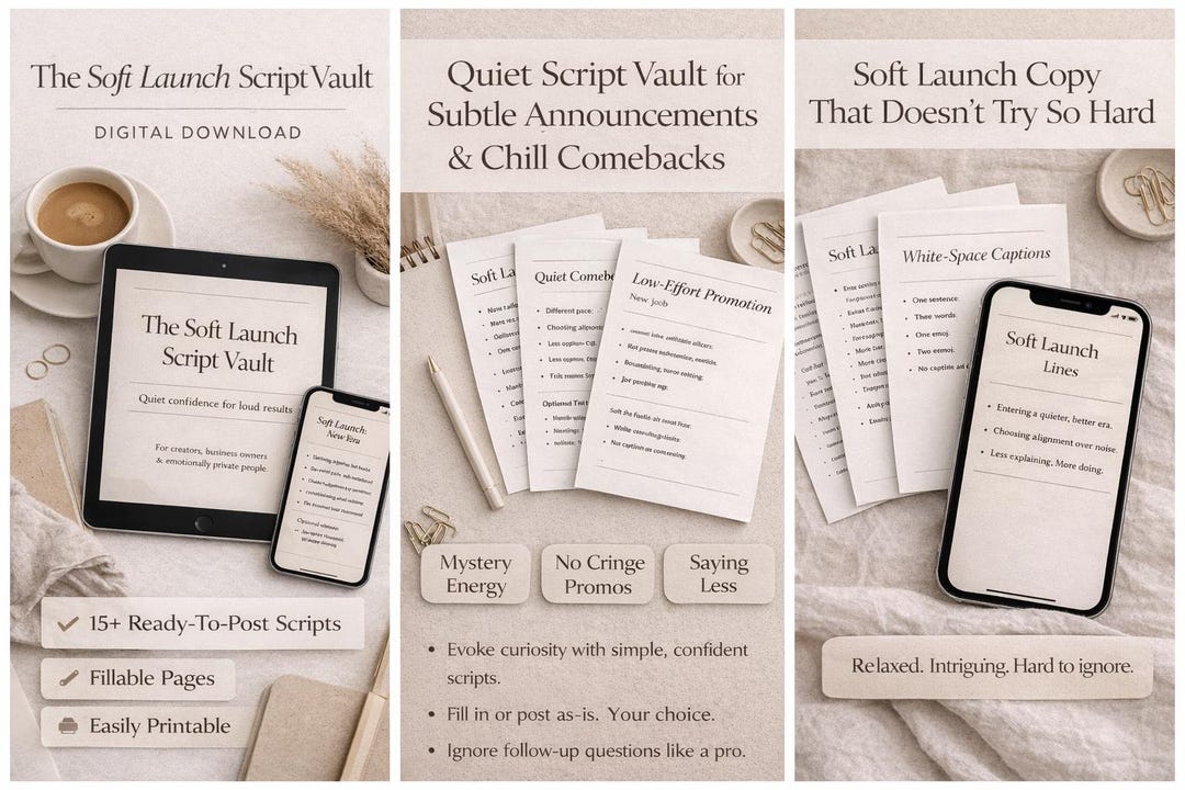 Soft Launch Scripts Digital Download | Quiet Announcement Captions ...
