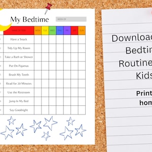 Printable bedtime routine for kids, instant download. Bedtime checklist. Four options to foster responsibility and make bedtime easier!