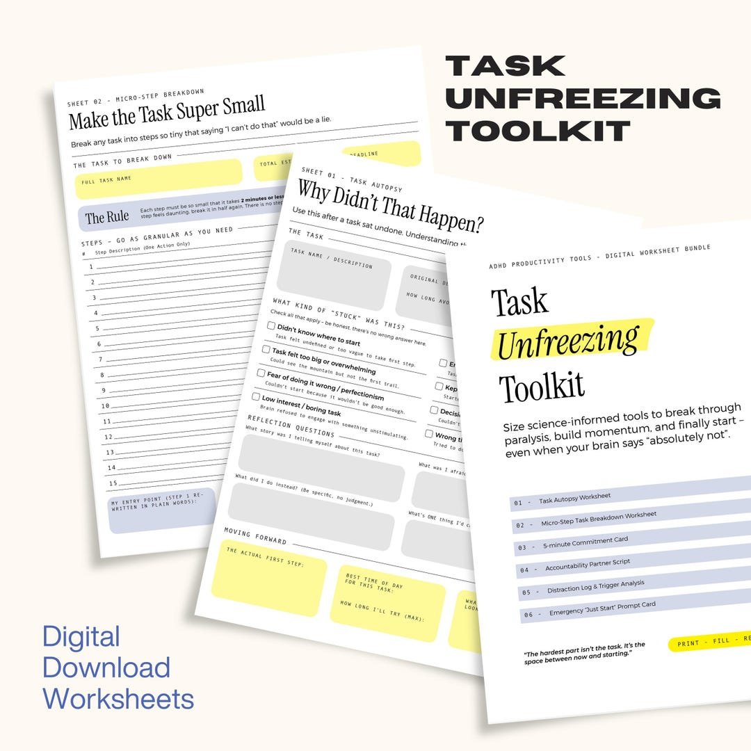 ADHD Task Paralysis Worksheet Bundle | Printable ADHD Planner ...