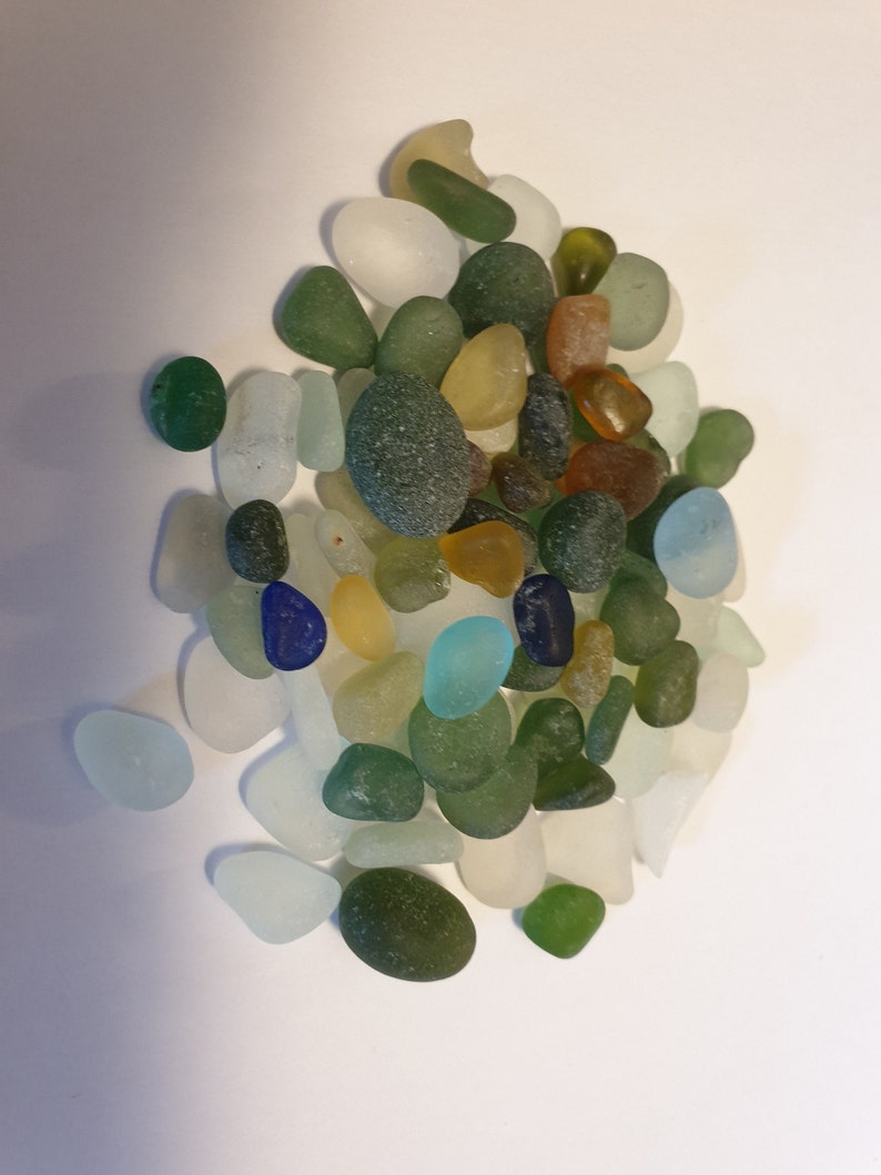 Rainbow rainbow bag Genuine Seaham sea glass mixed colours including yellows and blues