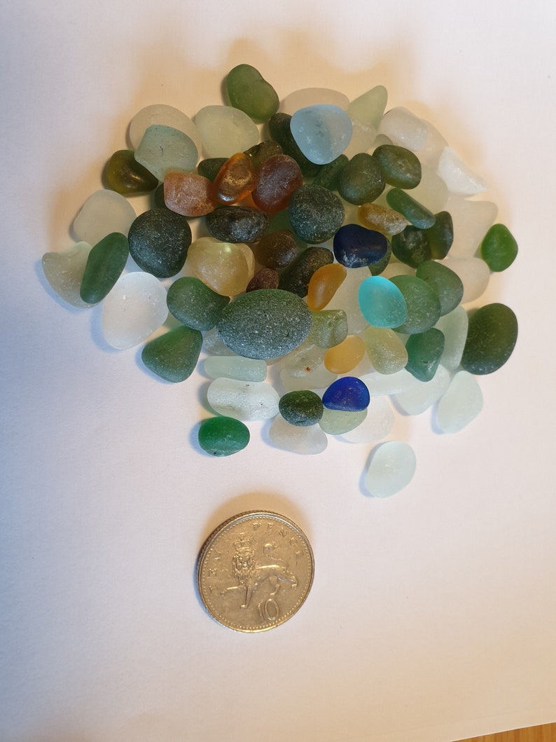 Rainbow rainbow bag Genuine Seaham sea glass mixed colours including yellows and blues