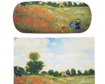 Claude Monet Painting Art Premium Quality Poppies Eyeglass Case and Matching Microfiber Eyeglass Cleaning Cloth