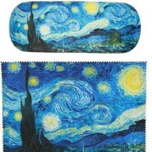 Vincent Van Gogh Painting Art Premium Quality Starry Night Eyeglass Case and Matching Microfiber Eyeglass Cleaning Cloth