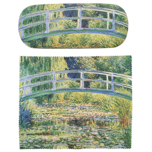 Claude Monet Painting Art Premium Quality Bridge Over a Pond Eyeglass Case and Matching Microfiber Eyeglass Cleaning Cloth