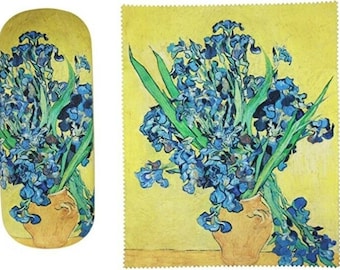 Vincent Van Gogh Painting Art Premium Quality Irises in Vase Eyeglass Case and Matching Microfiber Eyeglass Cleaning Cloth