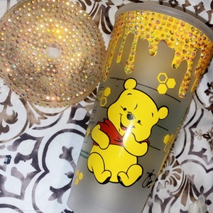Winnie the Pooh design print- Bling top available separately …cup- glitter Personalized  Starbucks Cup,personalized tumbler, Venti cold cup