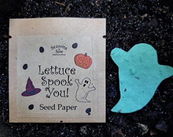 Trick or Treat Seed Paper, Lettuce Spook You, perfect for candy alternative Halloween, eco- friendly treats and classroom crafts, grow fun!