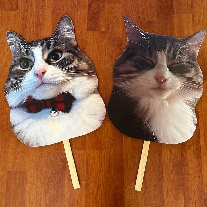 Face on a stick, Cat Wedding, Wedding favors, Wedding Photo Booth Props, Face on a stick, Custom Head Photobooth prop, pet head cutout image 5