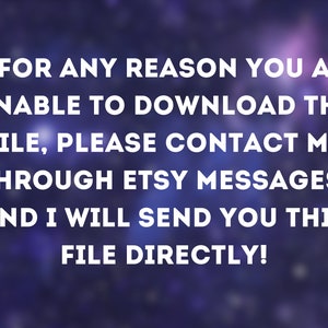 Puede incluir: Texto sobre un fondo borroso que dice: "SI POR ALGUNA RAZ&Oacute;N NO PUEDES DESCARGAR EL ARCHIVO, POR FAVOR CONTACTA CONMIGO A TRAV&Eacute;S DE LOS MENSAJES DE ETSY, Y TE ENVIAR&Eacute; ESTE ARCHIVO DIRECTAMENTE!"