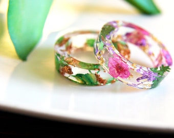 Spring ring / resin ring / Four seasons / Pressed flower art / botanical jewelry / christmas gift