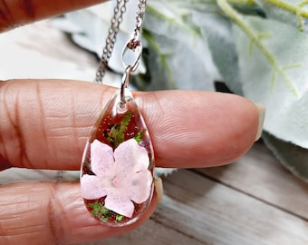 Tear Drop Necklace - Botanical Necklace , Real Flower Necklace