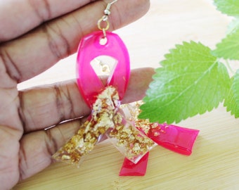 Breast Cancer Gifts - Cool Earrings , Resin Earrings, Gift For Her, Pink Ribbon