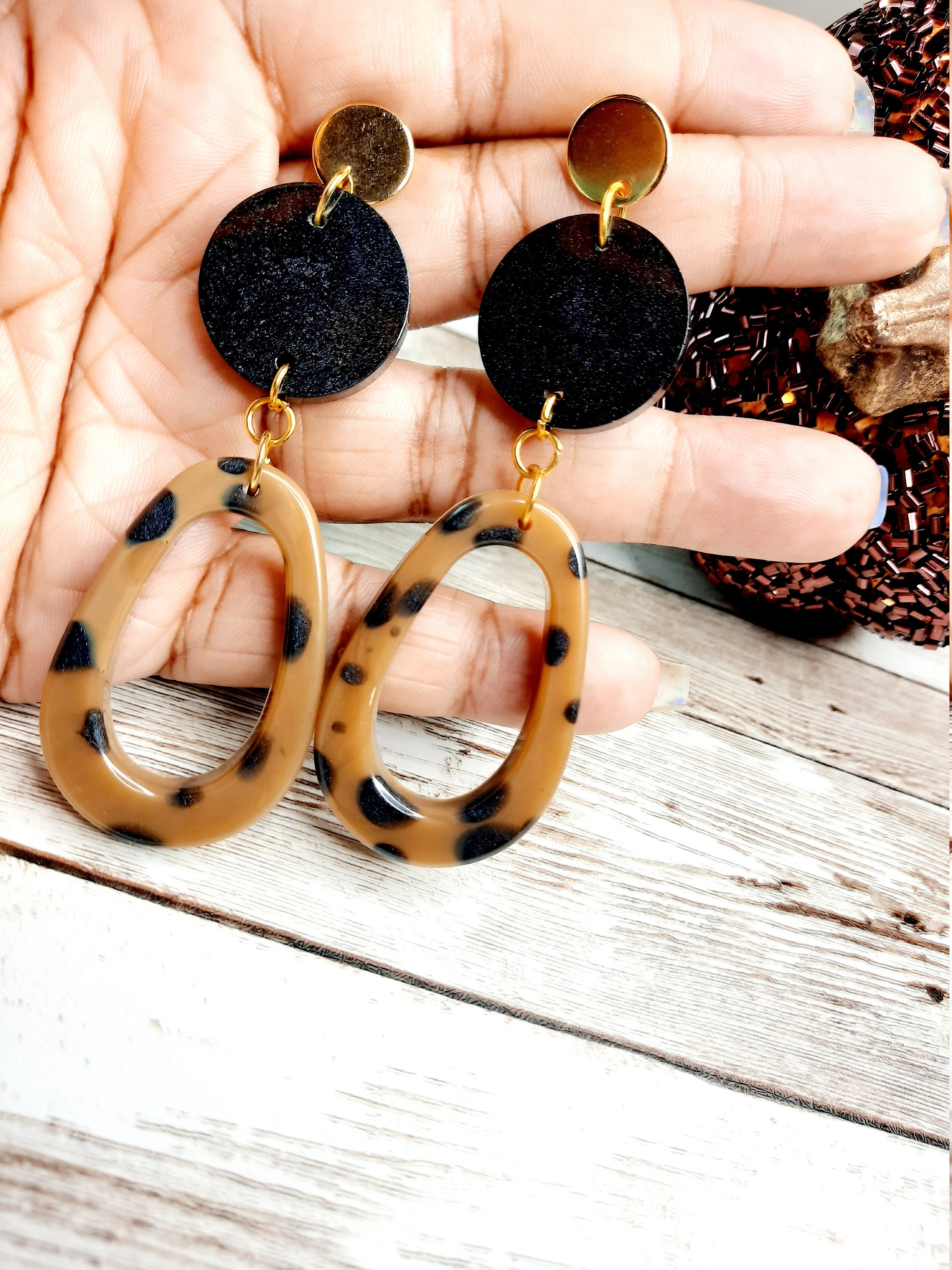 Geometric Genuine Leather Cheetah Print with Authentic Louis Vuitton Canvas  Earrings - Handmade & Curated Jewelry and Accessories by Roz