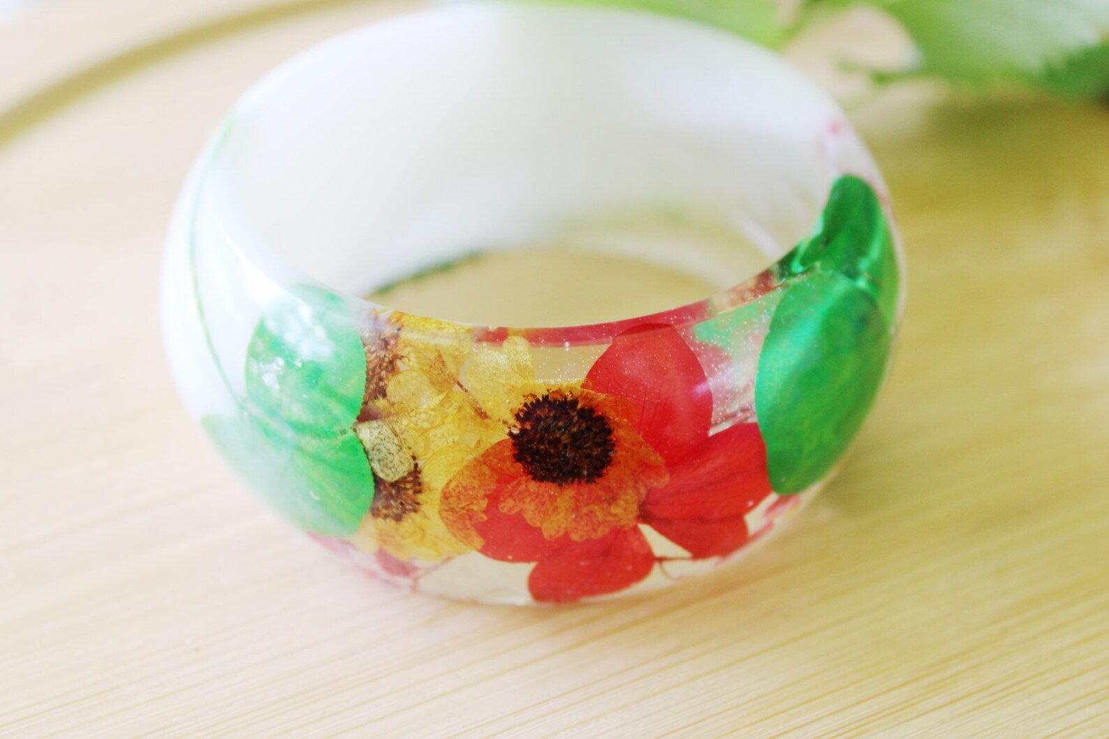 Real Flower Bracelet Bracelets for Women , Fall Resin Bangle , Pressed