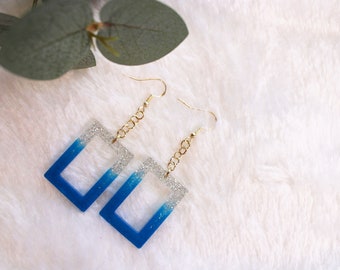 Blue Geometric Earrings - Quirky Earrings , Resin Earrings , Handmade Jewelry, mothers day gift