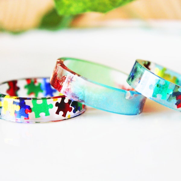 Resin Puzzle Piece Ring | Autism Awareness | Teacher Appreciation | Gift for Mom | Autism Mom | Resin Jewelry