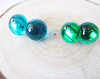 Minimalist Blue and Green Stud Earrings - Gift for Her , Resin Earrings , Handmade Jewelry, mothers day gift