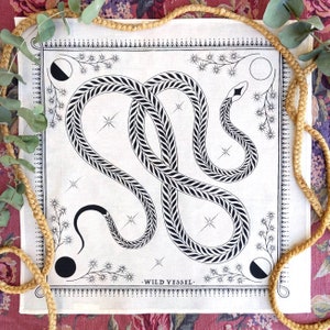 SNAKE MOON Fair Trade Bandana - black on natural