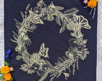 POLLINATORS Fair Trade Bandana, Gold on Black