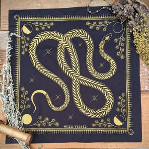 SNAKE MOON Bandana : fair trade gold on black